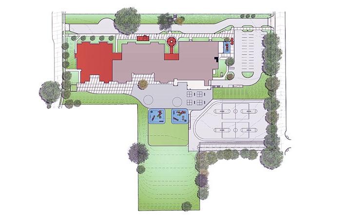显示校园、学校和附属建筑的平面图
