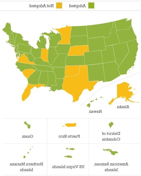 CCSS的采用-美国的地图，显示哪些州已经或尚未采用CCSS. 