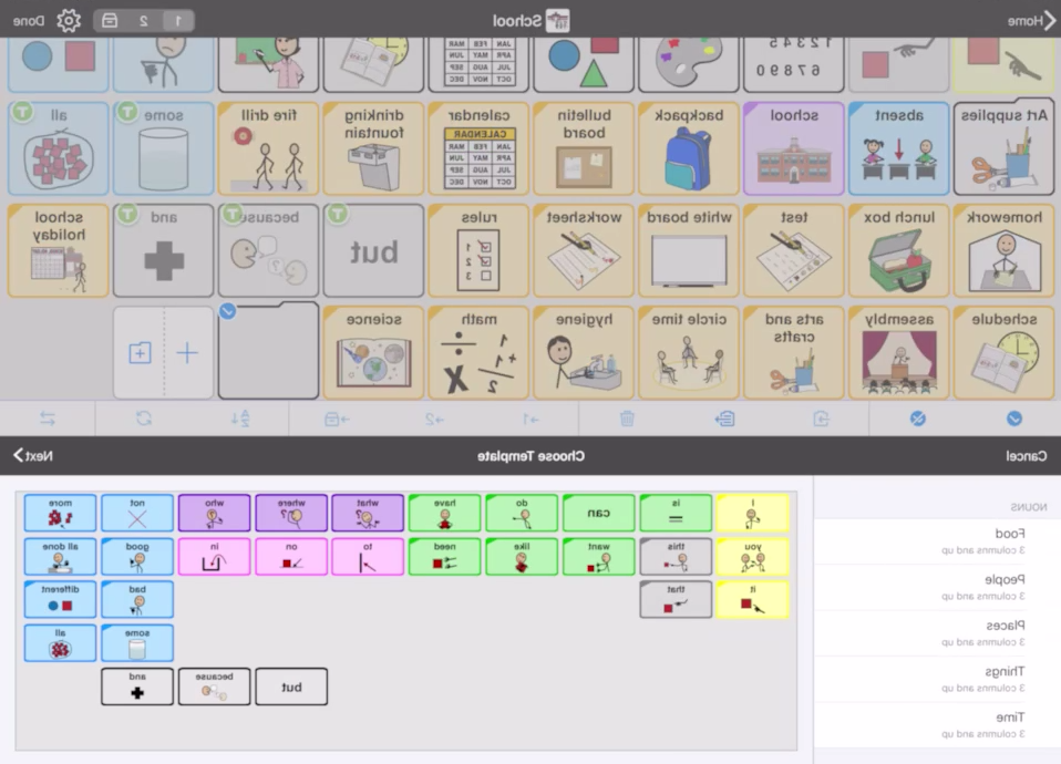 Proloquo2Go的屏幕截图显示在添加新文件夹时选择模板