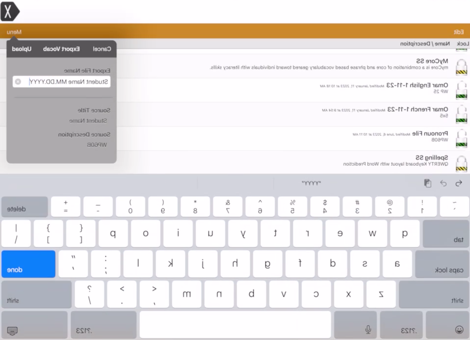 Touch Chat HD With Word Power显示在Dropbox备份过程中命名文件的屏幕截图