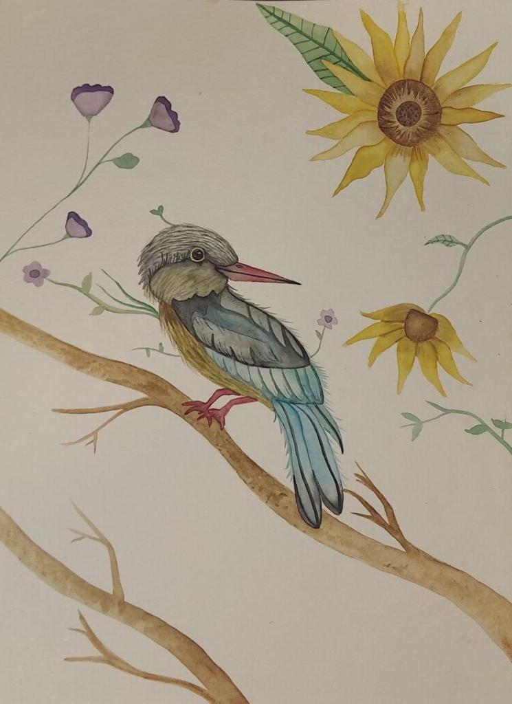 Lydia Valliere Douglass, 12th Grade, "Birds Among Sunflowers"